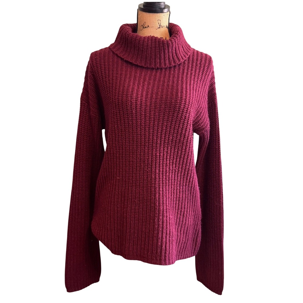 ROAM Womens Knit Comfy Cozy‎ Winter Fall Wool Turtleneck Sweater Burgundy Large